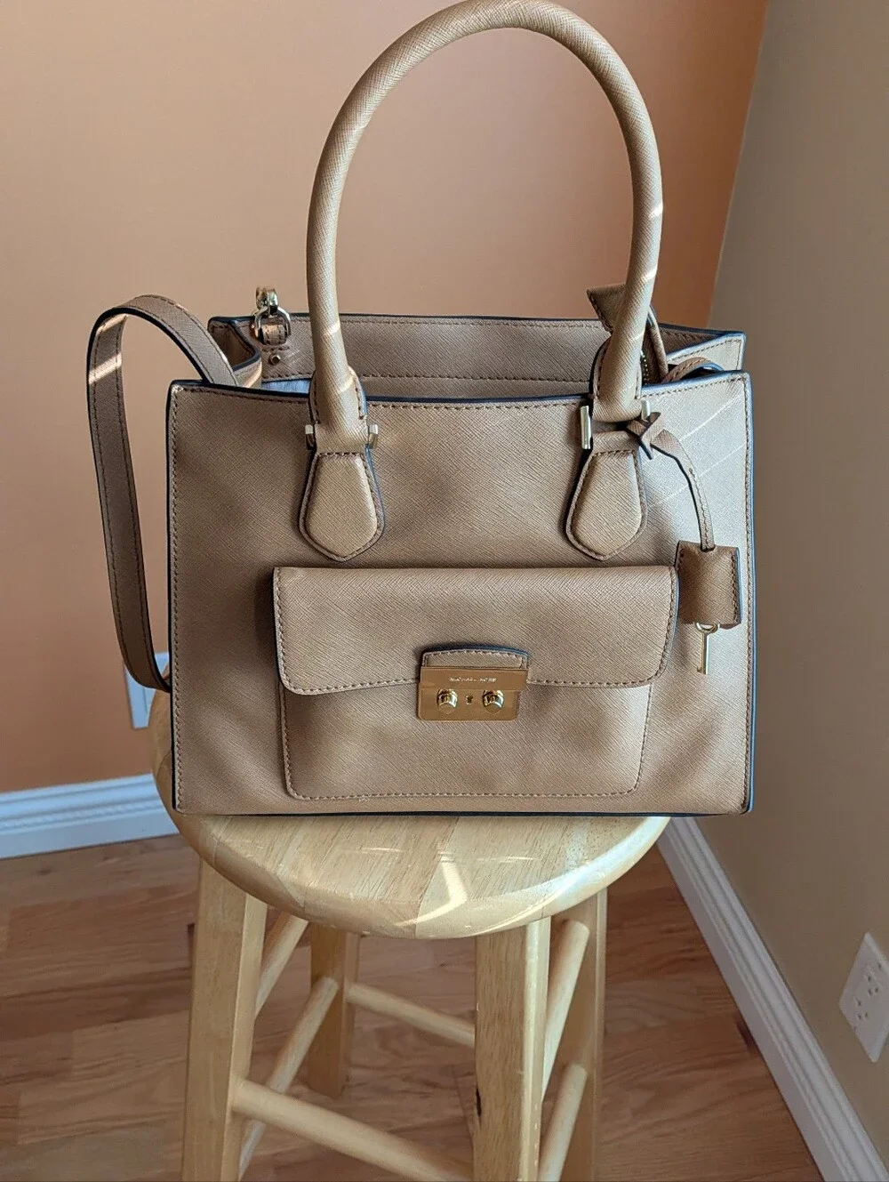 Michael Kors Tan Bridgette Synthetic Leather Top-Handle Satchel